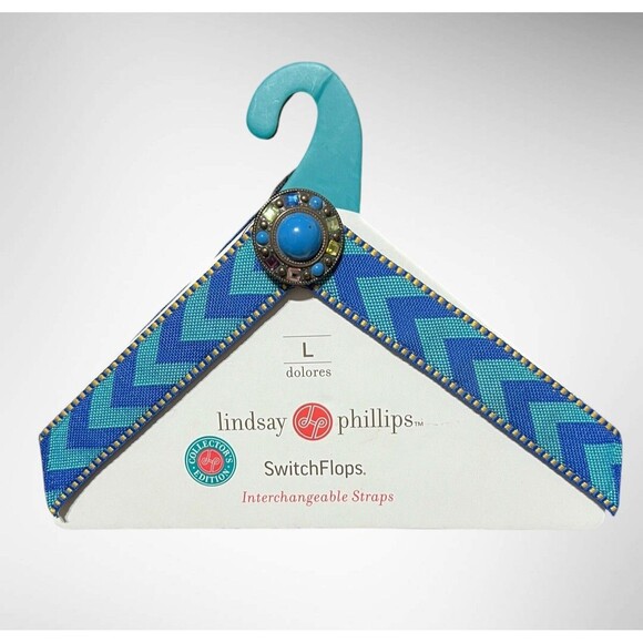 Lindsay Phillips Switchflops Straps Dolores Large Blue Chevron Rhinestone Detail - Picture 1 of 4